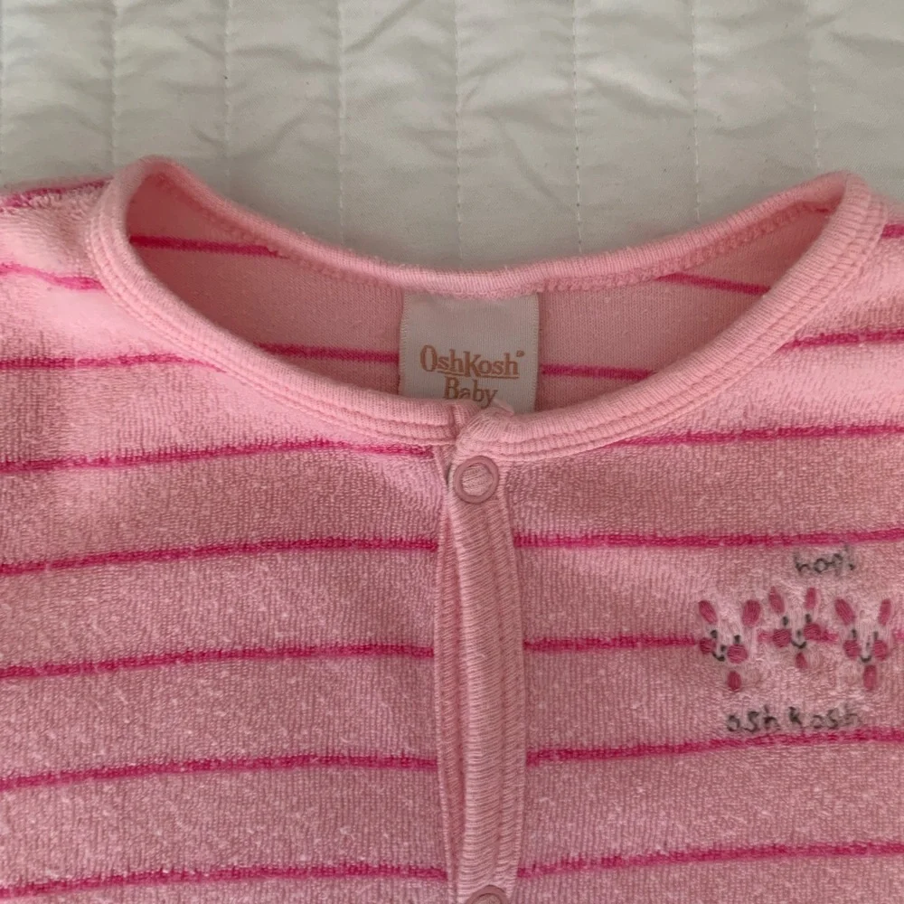 Vintage Oshkosh Baby Footed Sleeper Girls XXL 18M Pink Terry Cloth PJ Striped